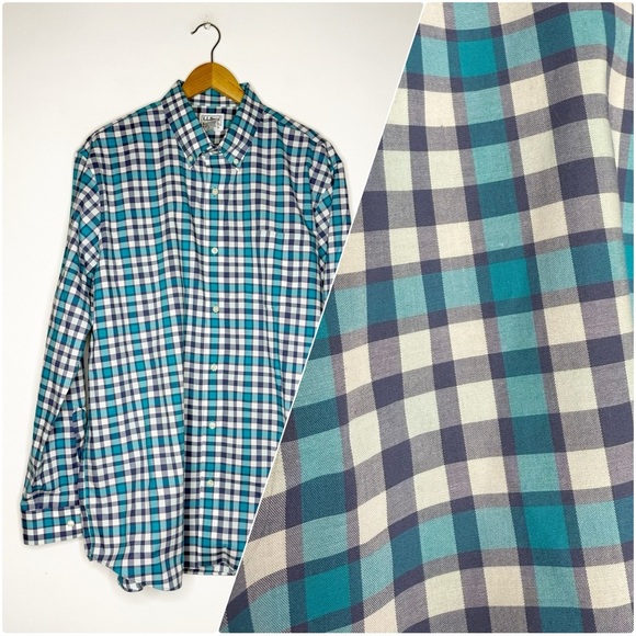 L.L. Bean Blue Plaid Shirt Long Sleeve Button Up Mens Casual Size Large - Picture 1 of 7